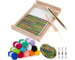 Kinder Weefraam - Houten Weefgetouw Set voor Kinderen 4-12 Jaar - Compleet Weefpakket met Garen - Educatief Handwerk Speelgoed - School Weefraam voor Beginners - Natuurlijk Hout - 1 Set