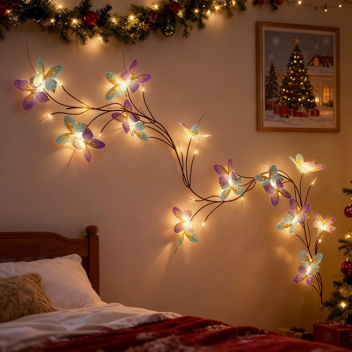 Soontrans Butterfly Willow Vine String Lights 1,6 m 36 LED's, 8 Verlichtingsmodi, Buigzame Wilgentakken Voor Wanddecoratie, Geschikt Voor Huisdecoratie en Feestdagen