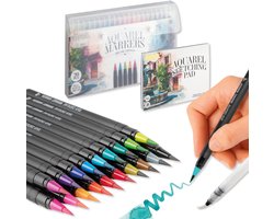 Aquarelverf Set 2in1 - Aquarel Brush Markers 20pcs & Aquarel Sketching Pad A5 - Brushpennen Waterverf - Waterbrush - Aquarel Verf Stiften - Aquarelblok A5 - Schetsboek Watercolor Papier - Creatief Tekenen & Schilderen - Joya Creative
