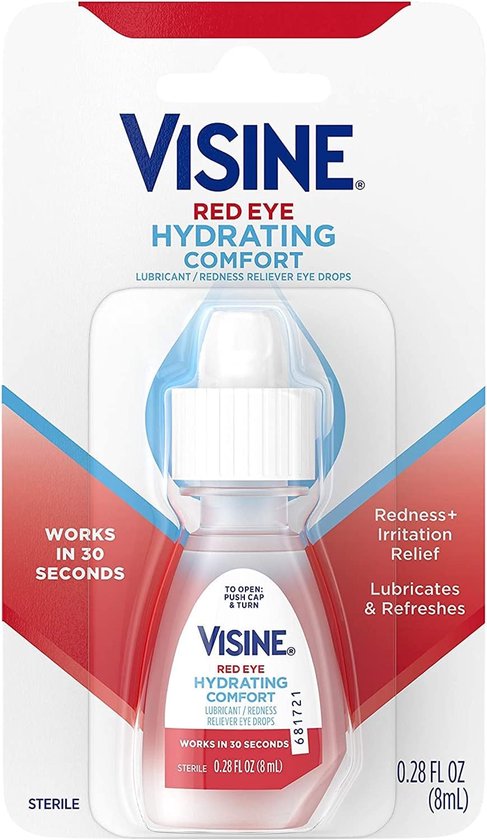 Visine Red Eye Hydrating Comfort XL - Gouttes pour les yeux contre le Rhume des foins, les yeux rouges, les yeux irrités, les yeux secs et les yeux brûlants ! (8ML)