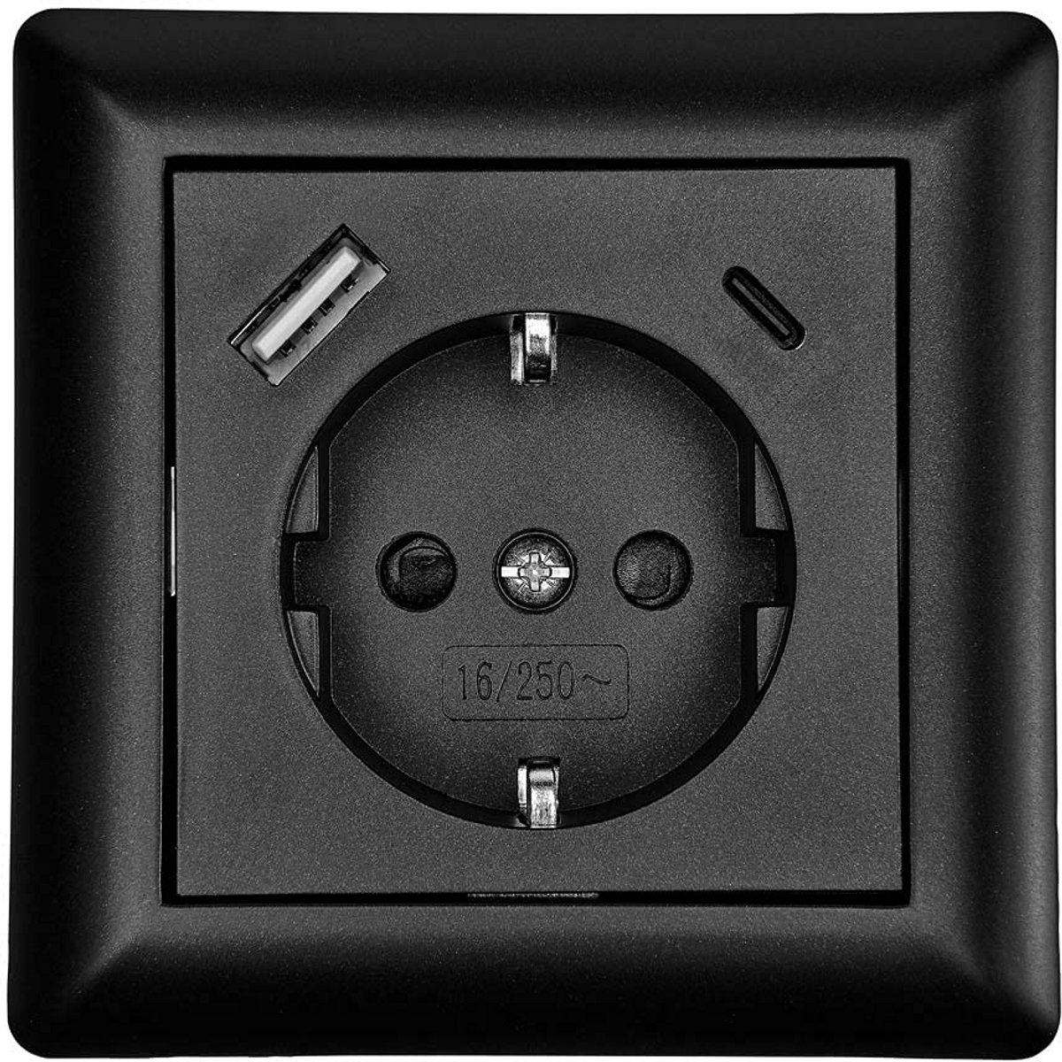 2x Geaard Stopcontact met USB-A en USB-C Oplaadpoorten (Zwart)