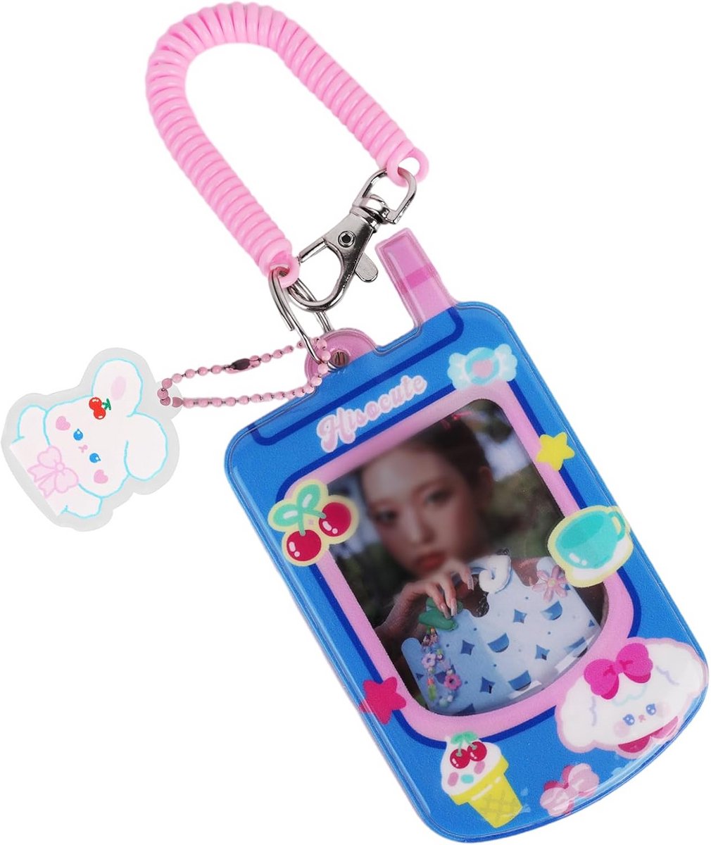 Transparante Fotokaarthouder met Sleutelhanger voor 3 Inch ID-, Post- of Idol Kaarten - Blauw