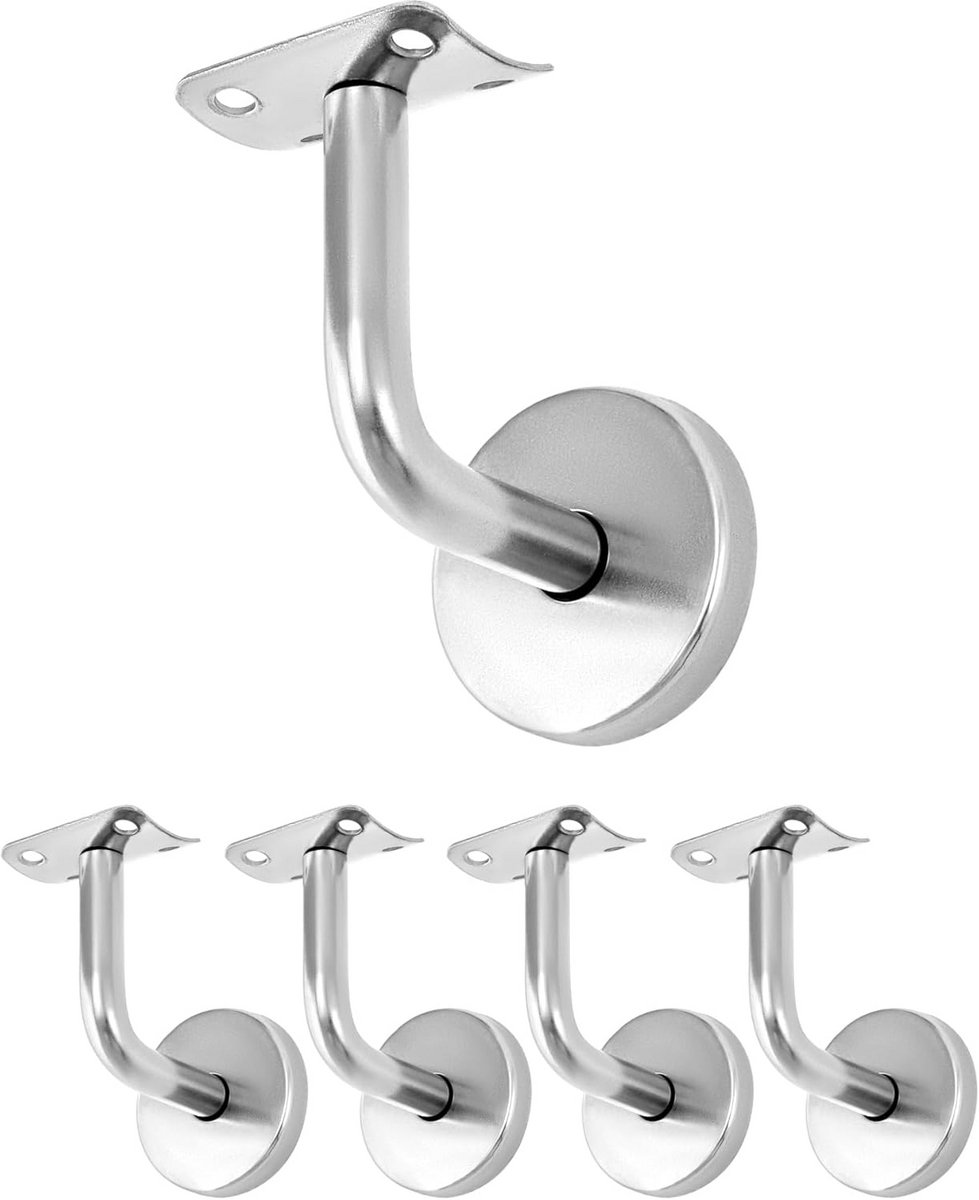 Set van 5 RVS Leuningbeugels - Wandsteun voor Trapleuning met Afdekrozet (60x60 mm)
