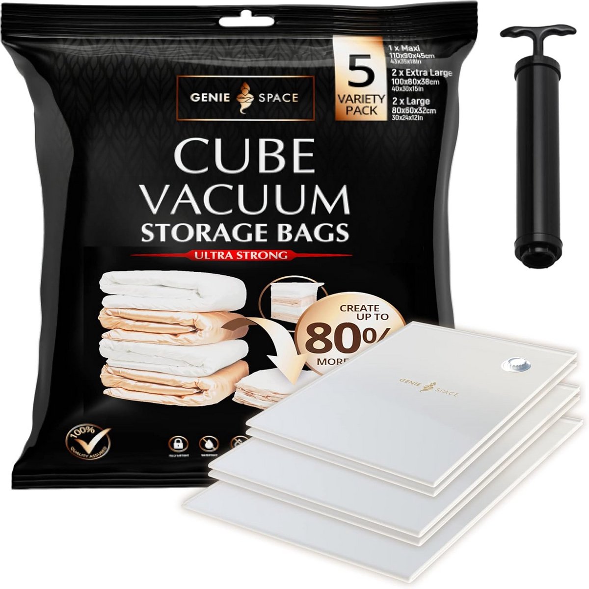 Set van 5 Luxe Vacuümzakken voor Kleding en Beddengoed - Inclusief Handpomp
