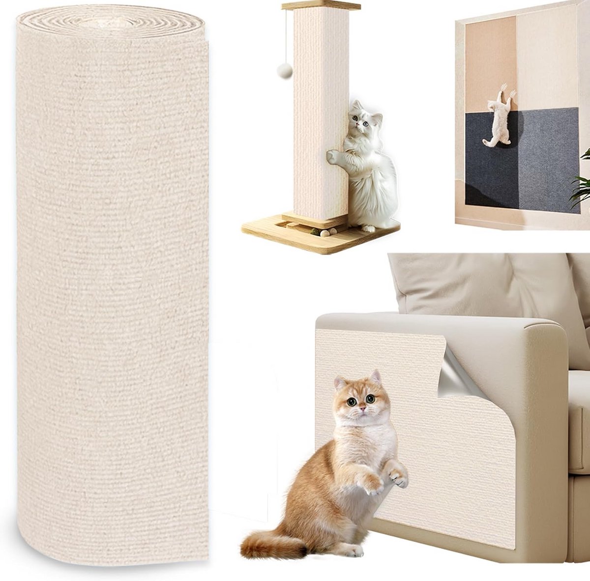 Grote Zelfklevende Krabmat voor Meubels en Muren - Krasbescherming voor Bank en Interieur (Beige)