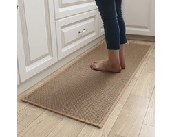 Keukenloper - Keukenmat - 44x150cm - Antislip - Wasbaar - Loper met Rubberen Achterkant - Gemakkelijk Te Reinigen - Sneldrogende Vloermatten voor Keuken, Hal, Wasruimte - Bruin