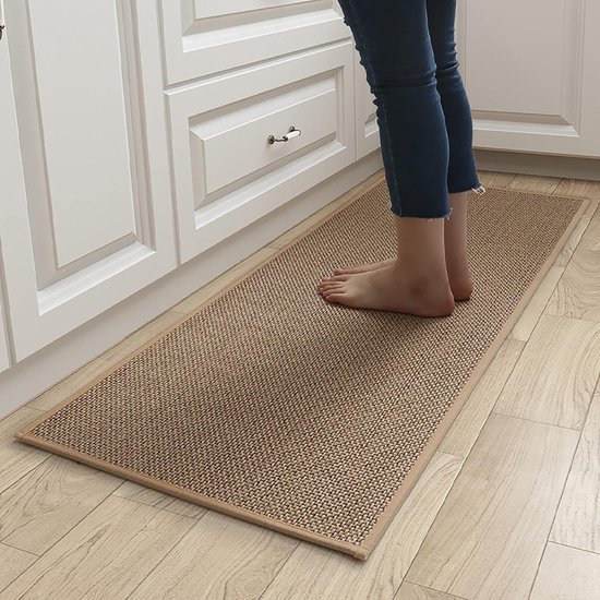 Tapis de cuisine - Tapis de cuisine - 44x150 cm - Antidérapant - Lavable - Tapis avec dos en caoutchouc - Facile à nettoyer - Tapis de sol à séchage rapide pour cuisine, couloir, buanderie - Marron