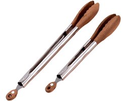 2 stuks Premium keukentang van hout en roestvrij staal, hittebestendig, antibacterieel en onderhoudsvriendelijk, ideaal voor koken, grillen en serveren, olijfhout, bestand tegen hoge temperaturen（30cm，39cm）