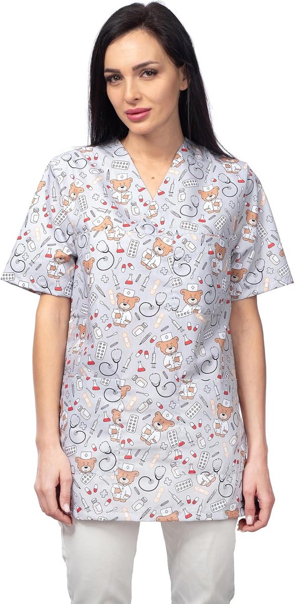 Dames Werkjasje Medisch Uniform Zorg Kleding Korte Mouw V-Hals