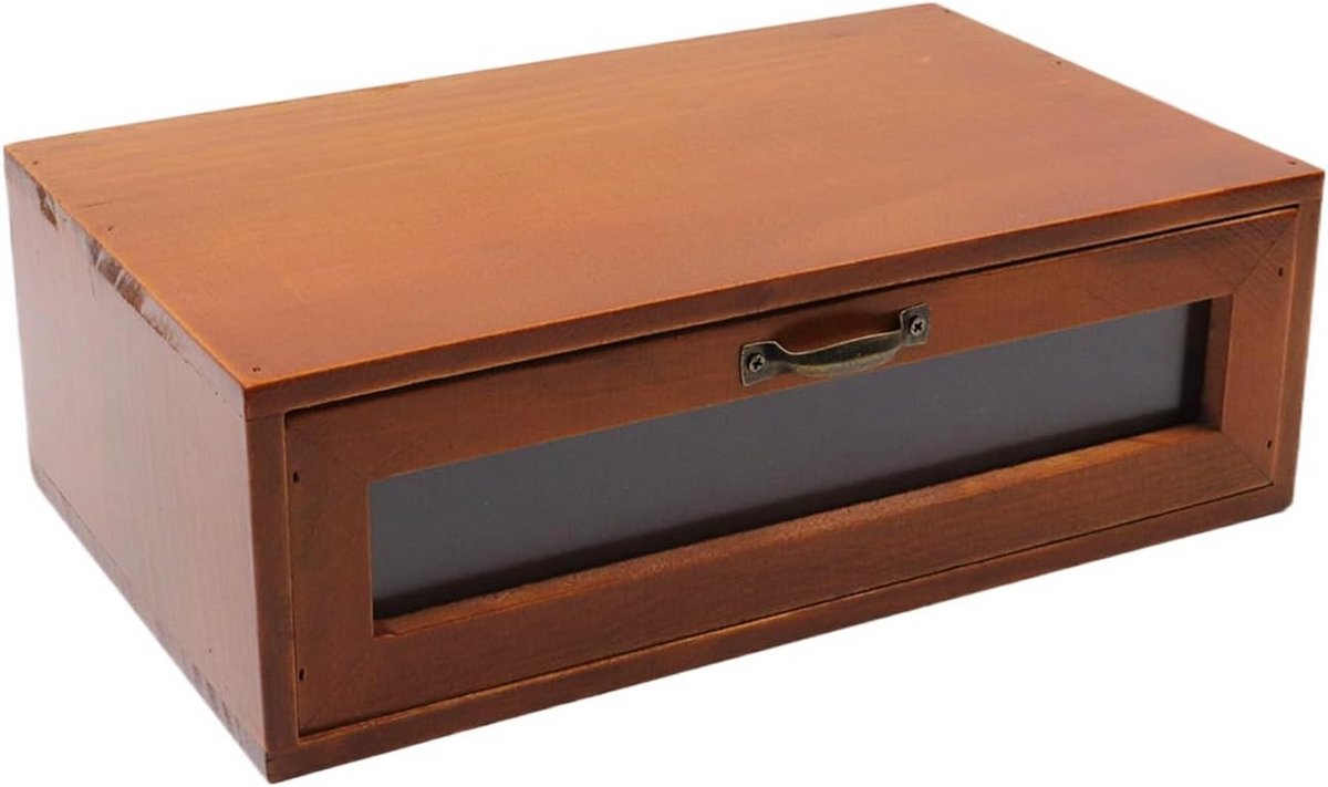 Houten Bureau Organizer met 2 Laden en Vintage Metalen Labelhouders