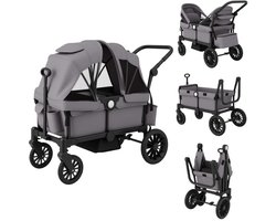 COSTWAY 2-in-1 broer of zussenwagen, inklapbaar, dubbele kinderwagen met verstelbare handgreep en afneembare kap, dubbele buggy met bekerhouder, dienblad, bolderkar voor 2 baby's vanaf 6 maanden