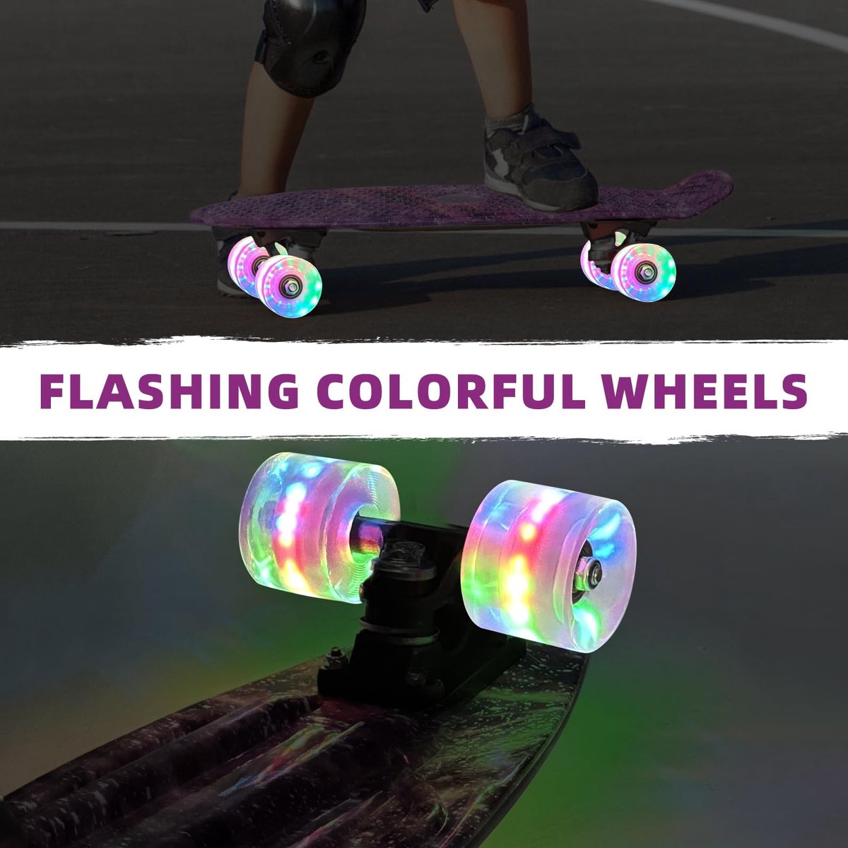 Unyqoos® Compact en kleurrijk skateboard met verlichte wielen voor kinderen en beginners Lila
