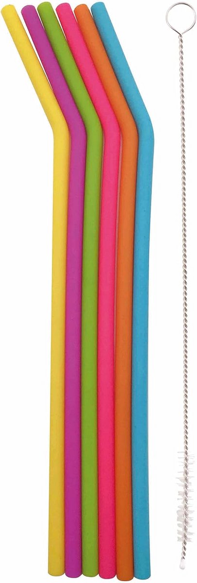 Set van 6 Gebogen Siliconen Rietjes - Herbruikbaar en Kleurrijk - 25 cm