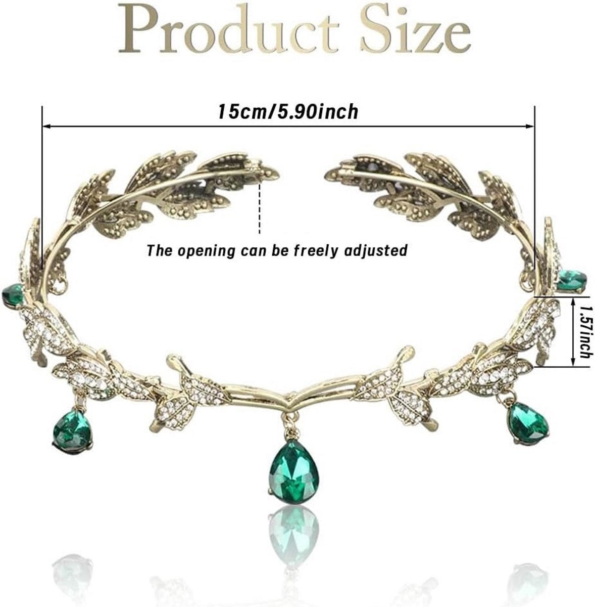 Prachtige Vintage Bruidskroon met Groene Strass - Luxe Tiara voor Bruiloft en Feest