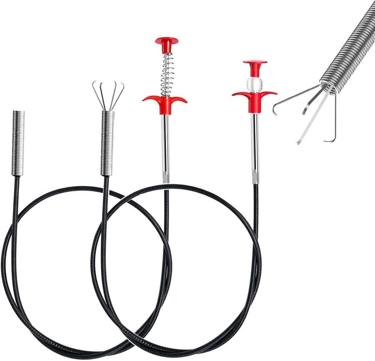 2x Flexibele Afvoerontstopper & Klauwtang - 2 Meter Grijpklaauw voor Keuken en Badkamer