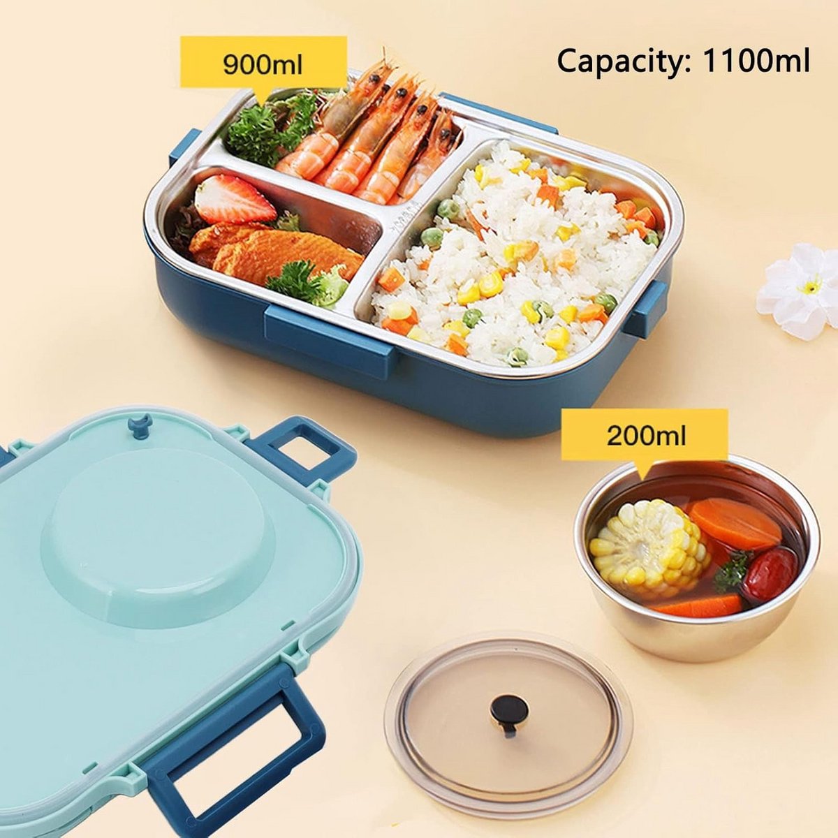 Geïsoleerde Lunchbox met 4 Compartimenten - Lekvrije Bento Box voor Warm & Koud Eten - Inclusief Bestek — cadeau in Koken & Dineren - foto 2