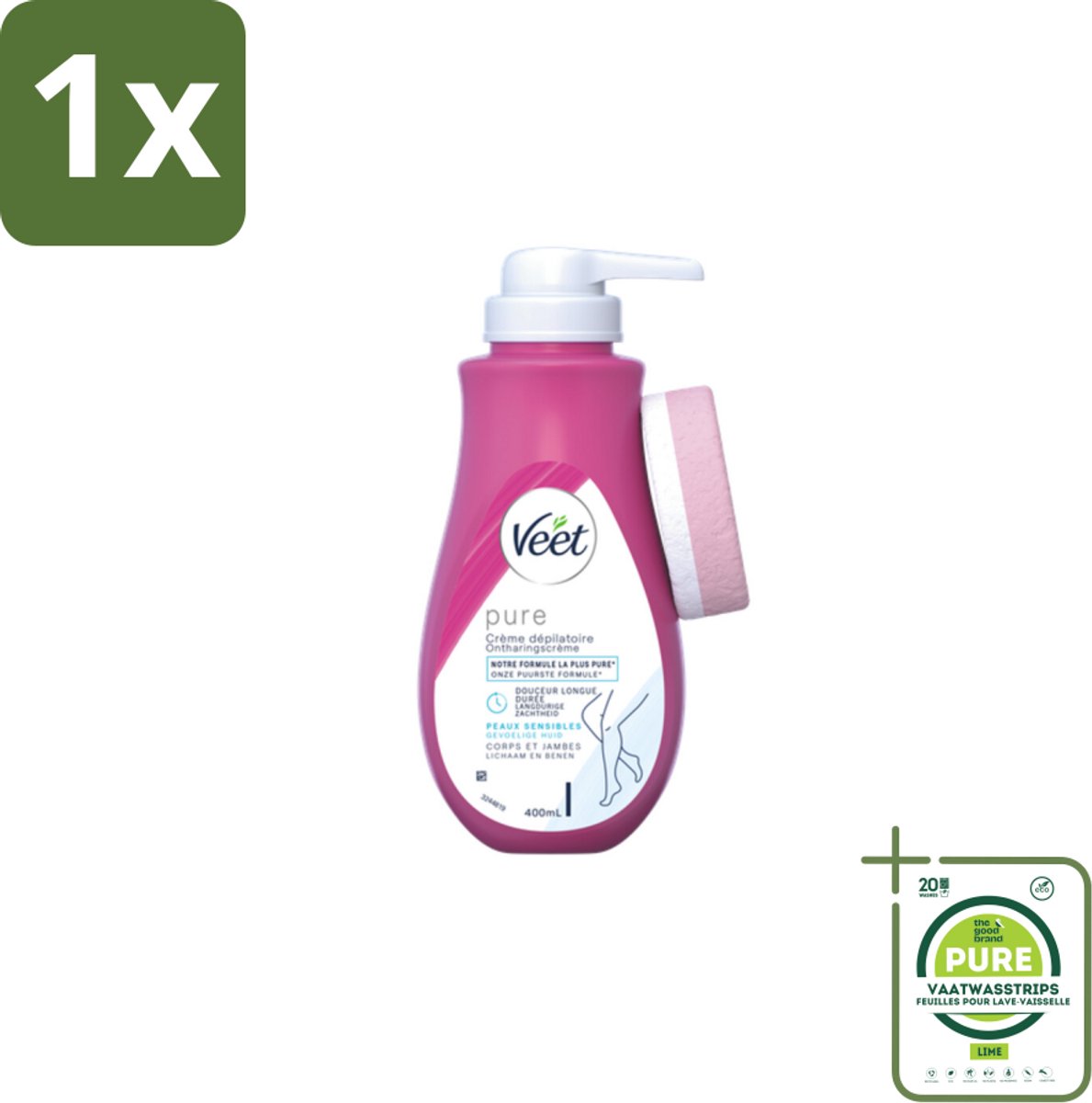 1 x Veet Ontharingscrème Pure Gevoelige Huid 400 ml - Ontharingscrème - Ontharing - Gevoelige Huid - Ammoniakvrij - Veet Pure