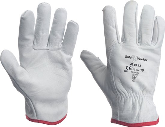 Safeworker SafeWorker 430*13 Driver GLOVE Rundleder 01020107 - 12 stuks - Wit - 10 ...
