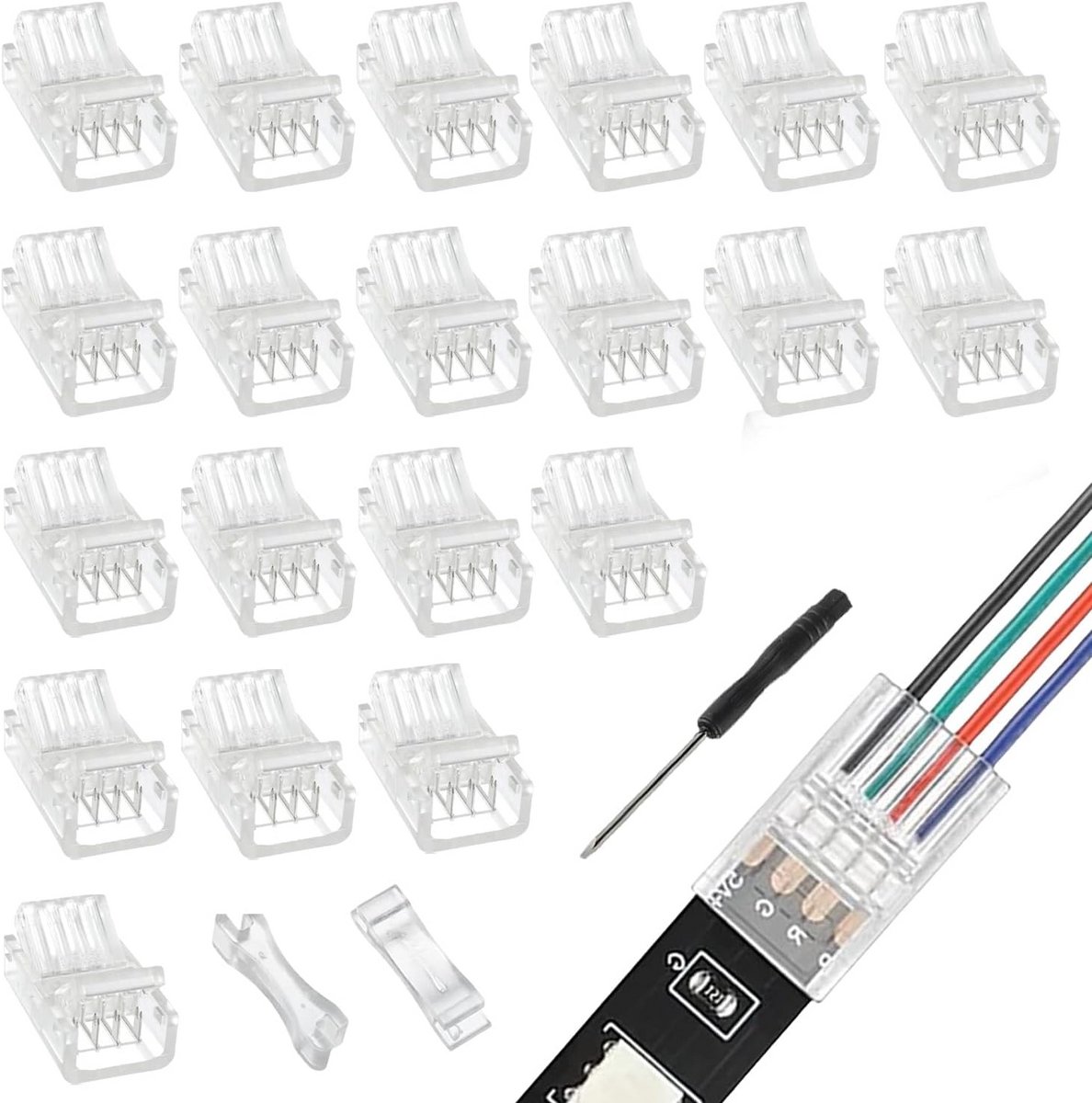 4 Pin 10mm RGB LED strip snelkoppeling connector 5050 IP20/IP65 (20 stuks)