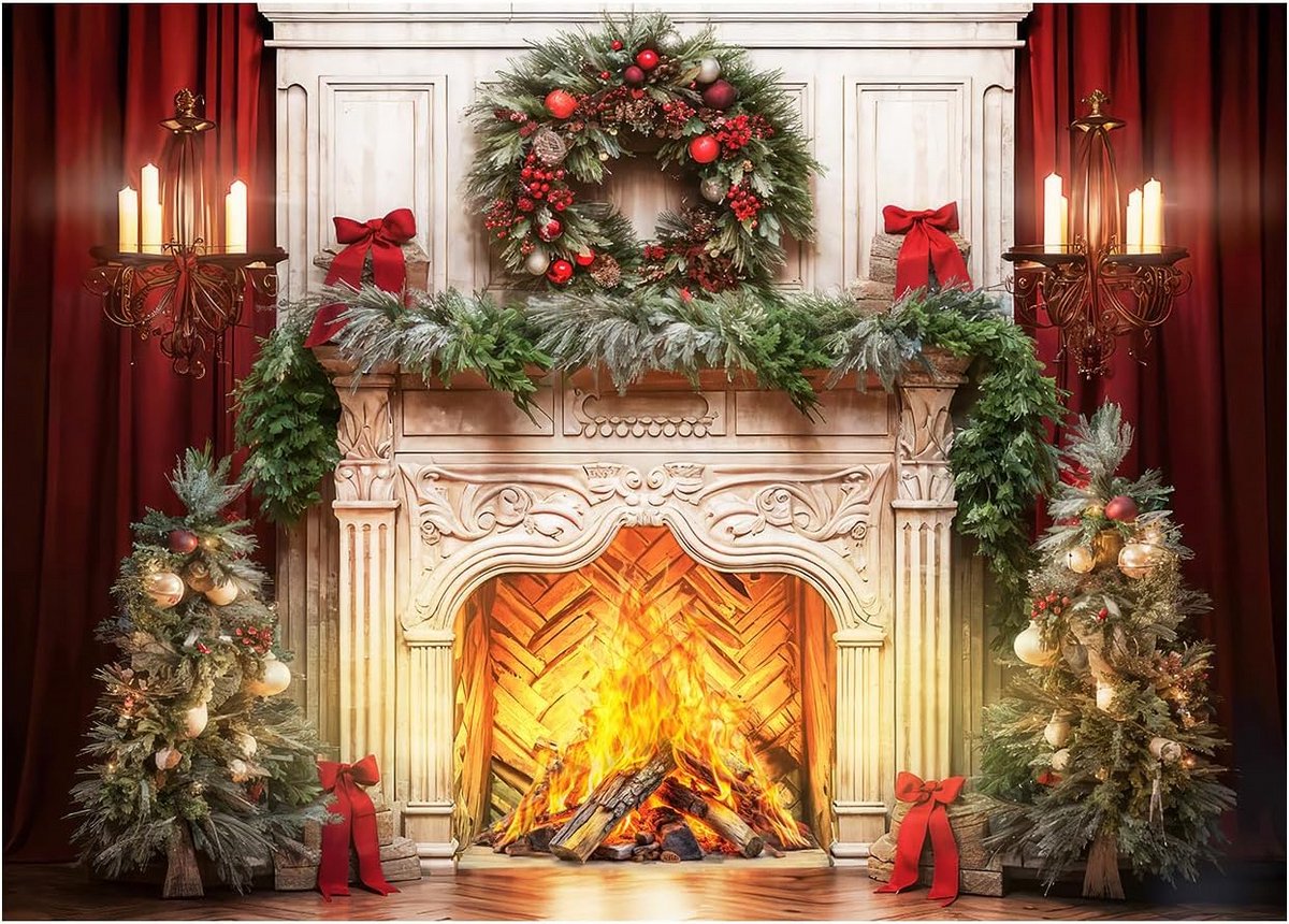 Kerst Fotografie Achtergrond 7x5ft met Open Haard Thema - Perfect voor Feest en Studio