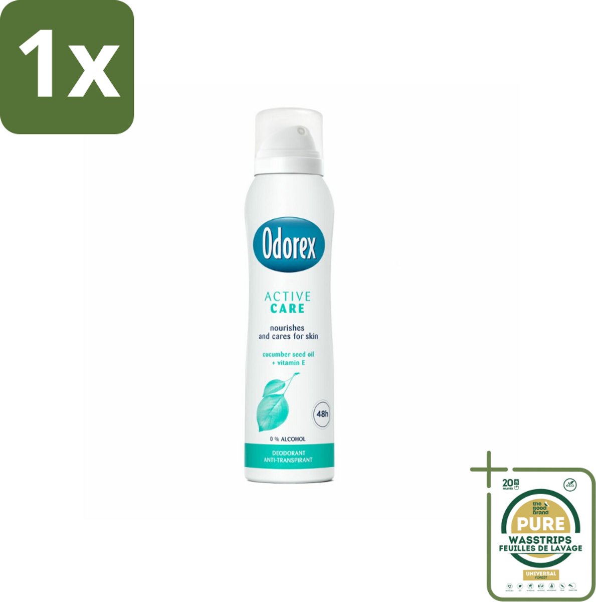 1 x Odorex Deodorant Spray Active Care 150 ml- Deodorant Spray - Gevoelige Huid - Vitamine E - Aloe Vera - Alcoholvrij