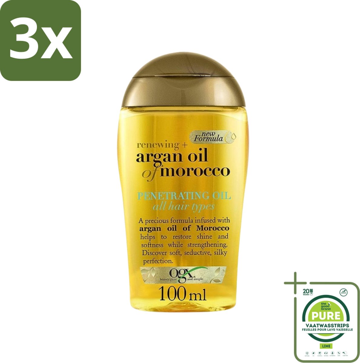 3 x OGX - Argan Oil of Morocco - Haarolie - Penetrating Oil - Intensief Herstel - 100 ml - Grootverpakking - Argan Olie - Haar Olie - Haar Herstel - Pluiscontrole - Zijdezacht Haar