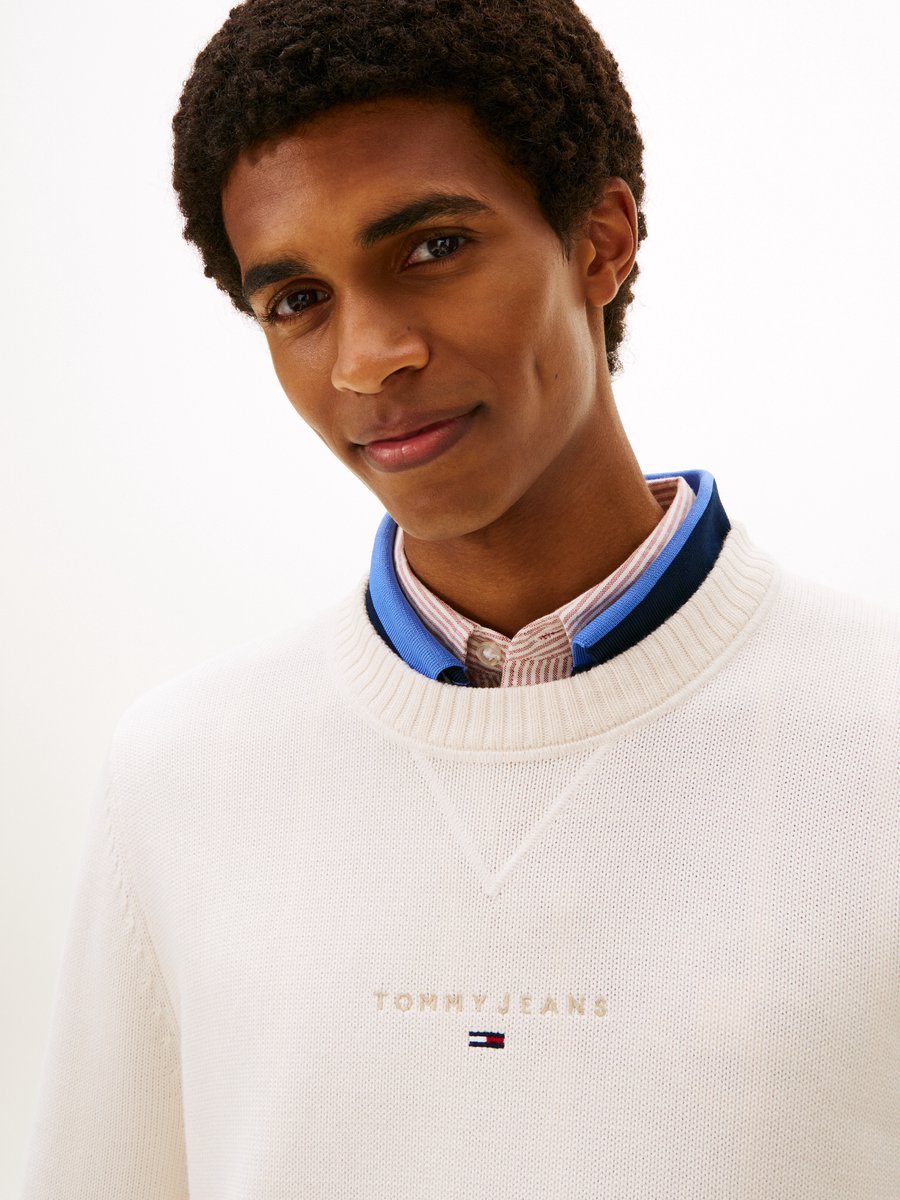 Tommy Jeans Trui Tjm Slim Tnl Lionear Sweater Dm0dm22352 Ybh Mannen Wit