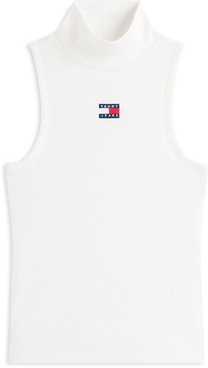 Tommy Jeans Top Tjw Slim Sh Badge Rib Tank Dw0dw21840 Ybl Ecru Dames Wit