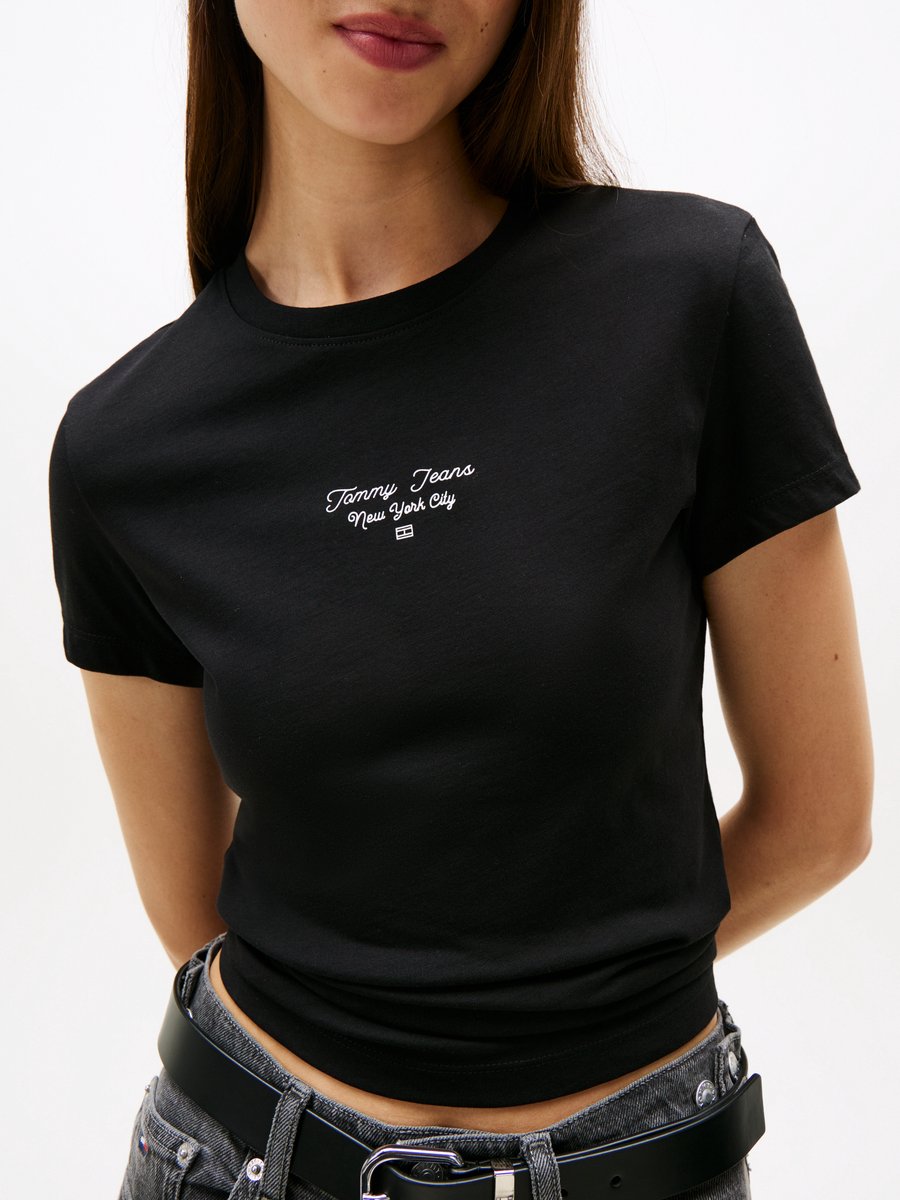 Tommy Jeans T-shirt Tjw Slim Ess Logo 1 Tee Ext Dw0dw21542 Bds Dames Zwart