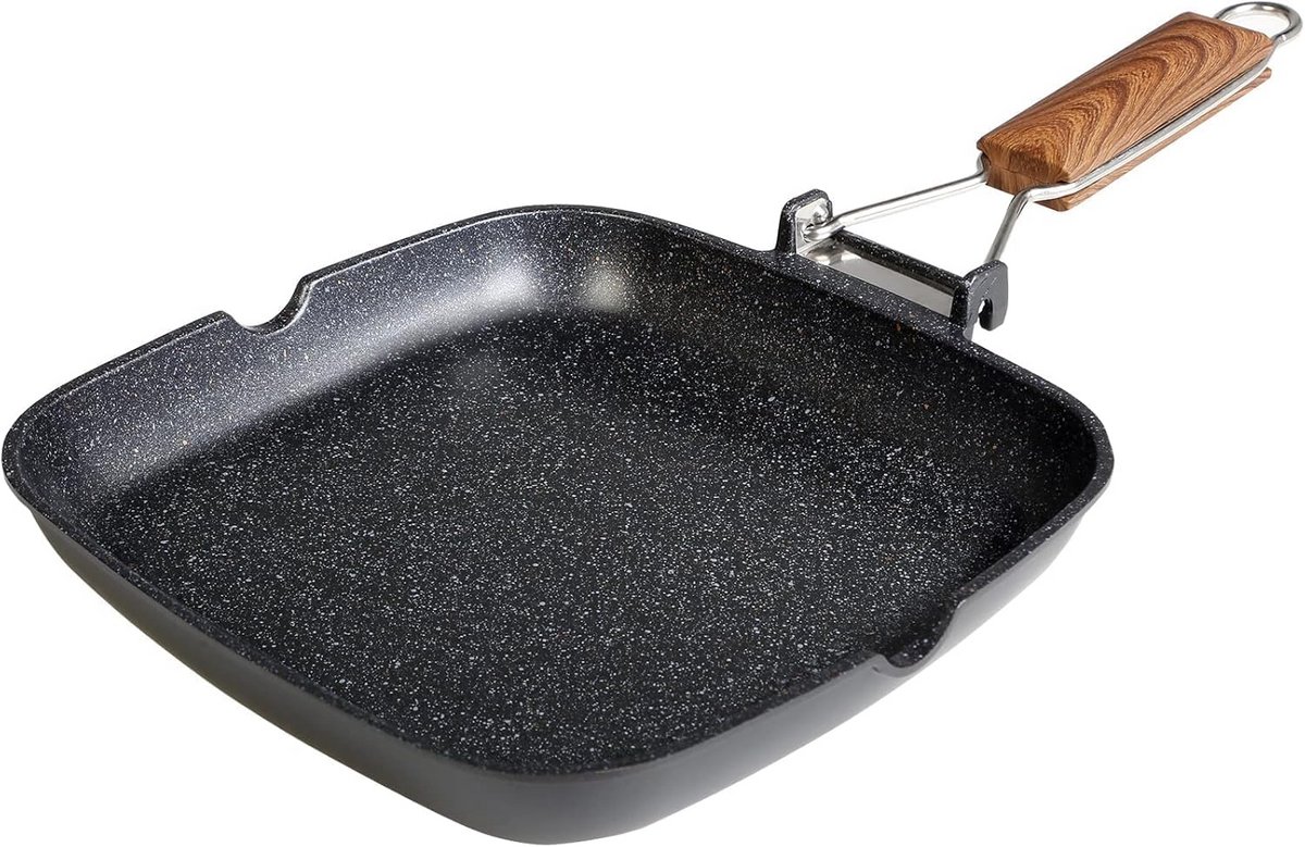 Grillpan Inductie Glad Anti-aanbak Titanium Gietaluminium Inklapbaar Handvat