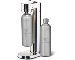Luckymoose Bruiswatertoestel Infinity-S - Soda Maker met 2x 1,25L RVS Drinkfles Zilver - Bruiswater Toestel Zilver - Werkt met blauwe cilinders