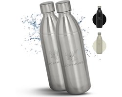 Luckymoose RVS Drinkfles 1,1L Infinity - Set van 2 - Geschikt voor SodaStream Bruiswatertoestel - Waterfles voor Bruiswater Machine - Zilver