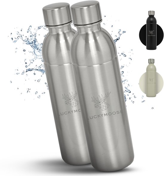 Luckymoose RVS Drinkfles 0,75L Infinity - Set van 2 - Geschikt voor SodaStream Bruiswatertoestel - Waterfles voor Bruiswater Machine - Zilver