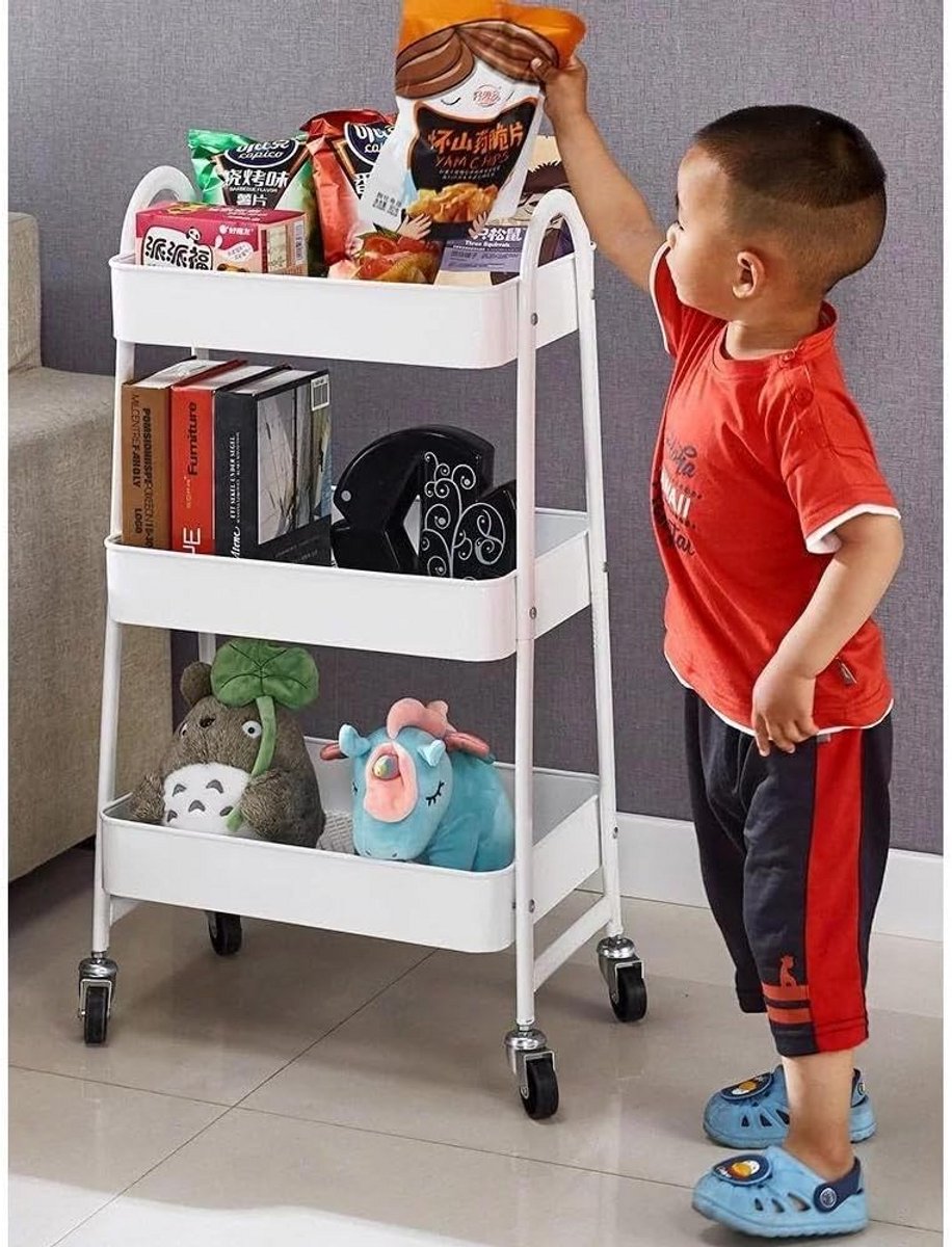 Multifunctionele Opslagwagen met 3 Niveaus en Wielen - Flexibele Opbergoplossing
