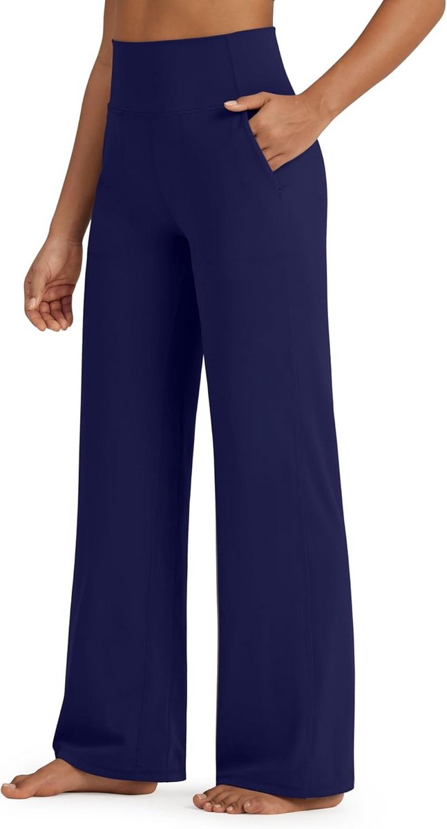 Comfortabele Yoga Broek Dames Hoge Taille Wijde Pijpen Zachte Stretch Broek met Zakken