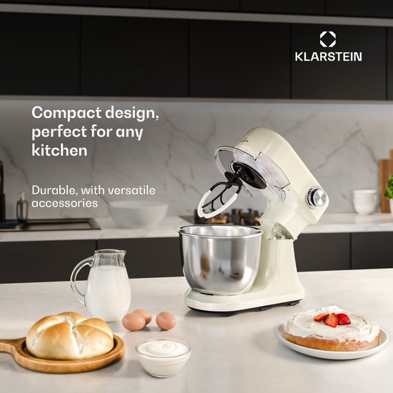 Klarstein Bella Evo 1500W keukenrobot - 5 liter roestvrijstalen kom, 12 snelheden, planetaire mixfunctie, pulsefunctie, deeghaak, klopper en garde, keukenrobot voor bakken, room van Merkloos — afbeelding 2