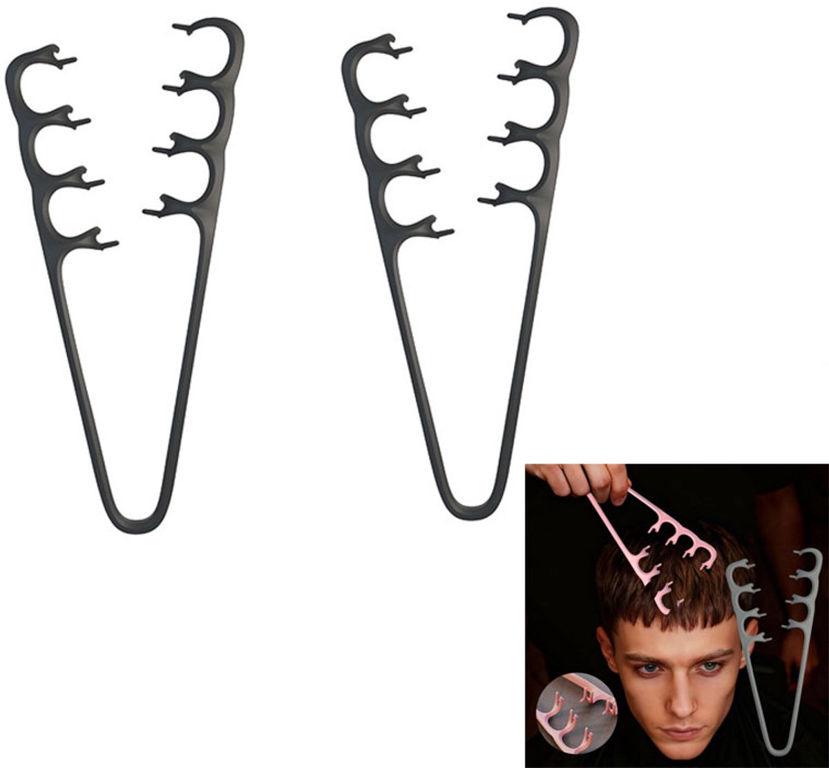 2-Stuks Haarstylingborstel - Textuurborstel - Borstel met brede tanden - Volumeborstel voor de haarwortels - Hoge borstel - Ponystylingborstel - Unisex - Haaraccessoire van salonkwaliteit - Geschikt voor krullend en dik haar - Zwart