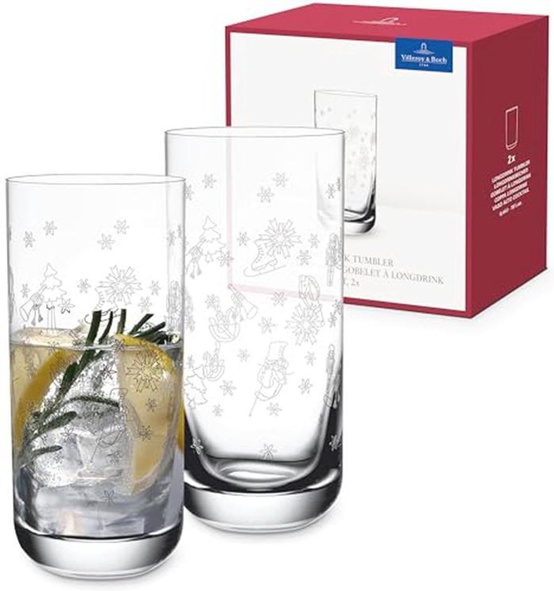 Lange drinkglazen voor kerst, 2 stuks