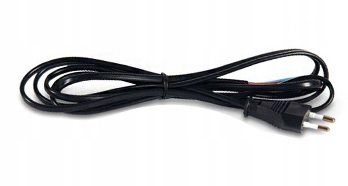 2m Stroomkabel met Platte Stekkers, 230V, Zwart