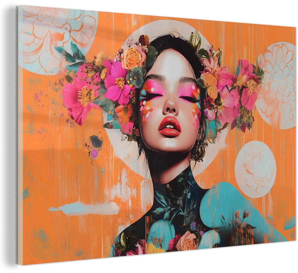 Unyqoos Moderne wanddecoratie op met abstracte bloemen en portret voor woonkamer Portret - vrouw