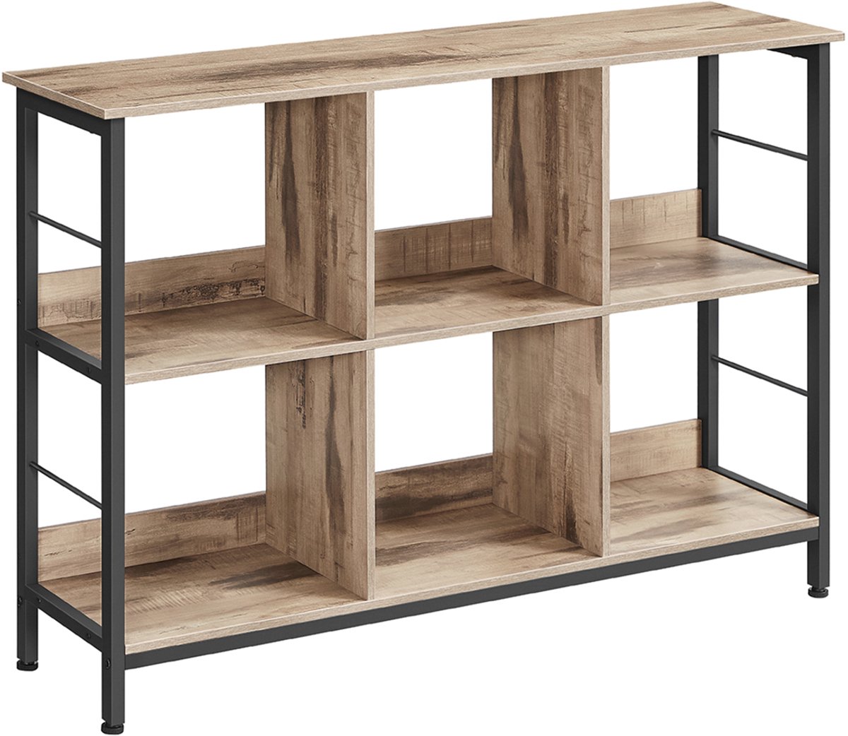 Boekenkast – Vrijstaand – 2 niveaus, 6 vakken – Bruin