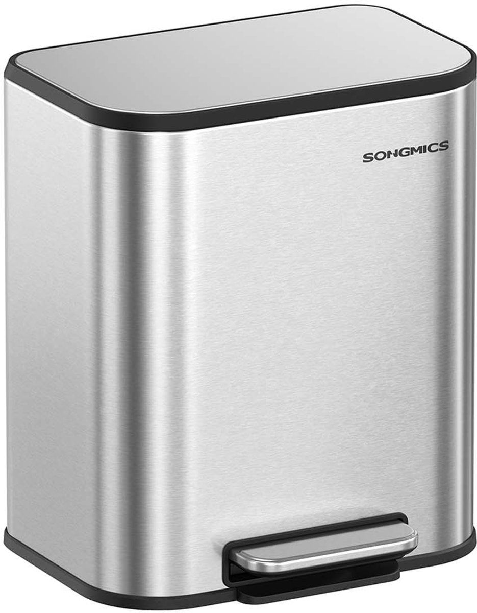 Vuilnisbak – 20L – Met deksel – Metallic zilver