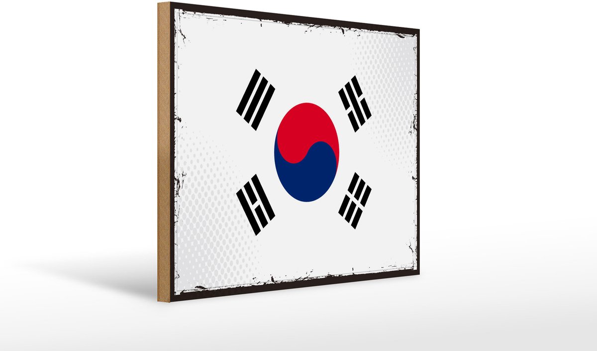 Holzschild Flagge Südkoreas 40x30cm Retro Flag South Korea