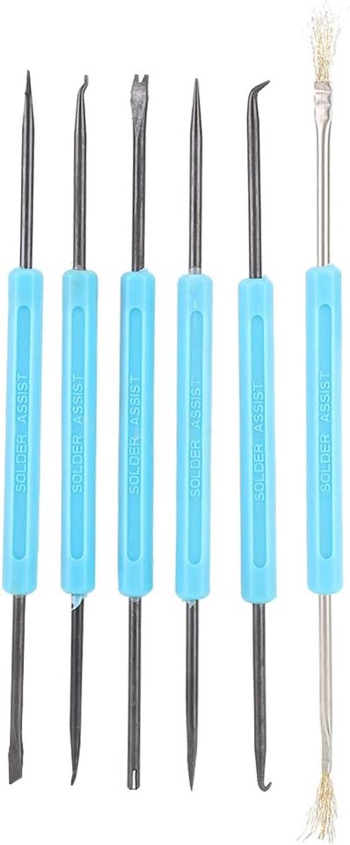 6pcs Dubbelzijdige Solder Hulp Gereedschap Set - 2 Precisie Pincetten - Voor Elektronica Reparatie - Circuit Board Schoonmaak - Solder Assist Tools voor Lassen en Flux Toepassing