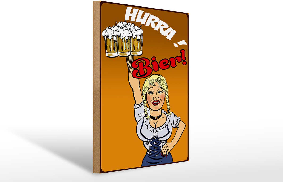 Holzschild Pinup 30x40cm Hurra Bier