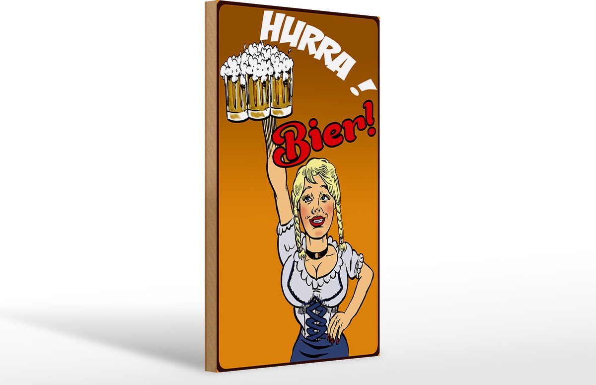 Holzschild Pinup 20x30cm Hurra Bier