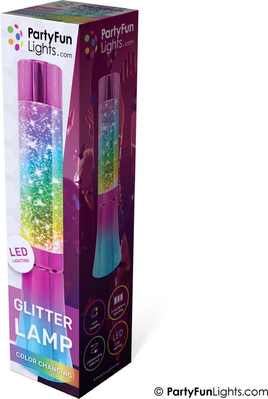 PartyFunLights - Glitter Tornado lamp - werkt op batterijen - Regenboog look van PartyFunLights — afbeelding 5