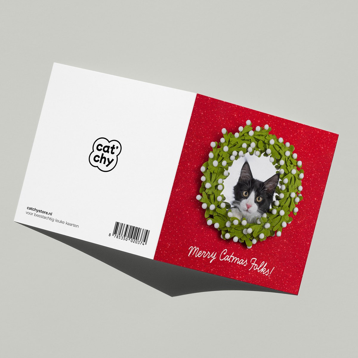 Cat'chy CARDS - wenskaarten - KERST - kat - vierkant
