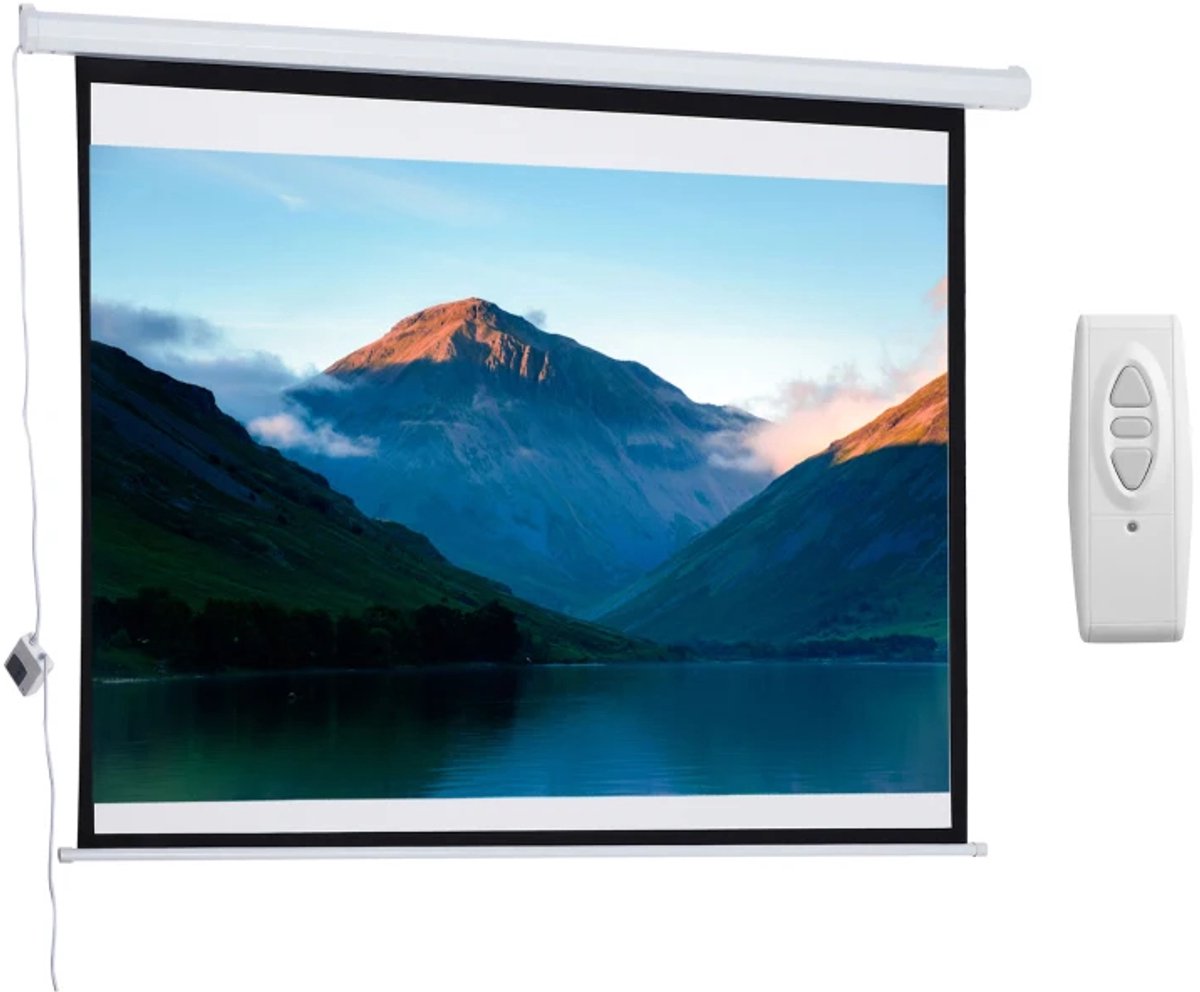 Projectorscherm - 84 inch - 4:3 - Beamerscherm - Incl. Afstandsbediening - Projectiedoek - Projectieschermen Beamer - Thuisbioscoop & Presentaties - 171x30 cm - Wit