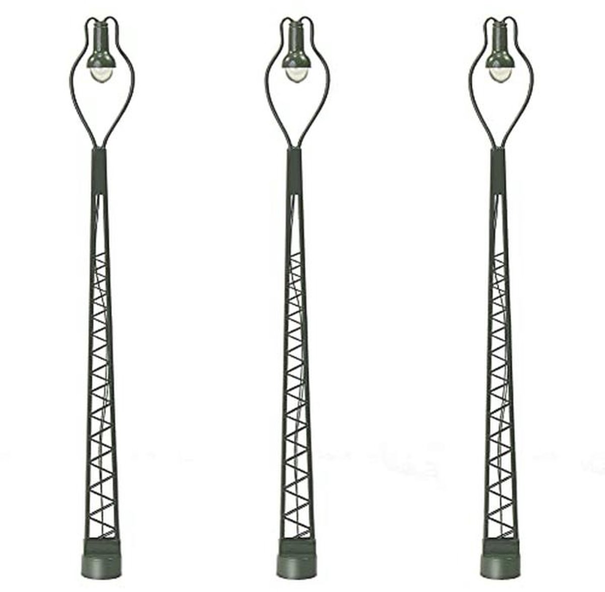 3 Stuks Modelspoorbaan Verlichting - H0 Rastermastlamp met Gaslantaarn (128 mm)